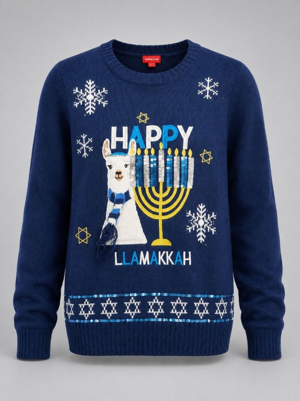 Holiday Lane Womens Size Medium Hanukkah Christmas Sweater Ugly Llama Blue